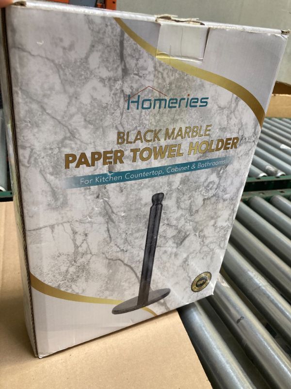 Photo 1 of Homeries Marble Paper Towel Holder – Deluxe Upright Towel Dispenser for Kitchen Countertop, Cabinet & Bathrooms – Non Steel & Non Plastic Design – Heavy Duty, Solid Paper Towel Holder Stand (Gray)