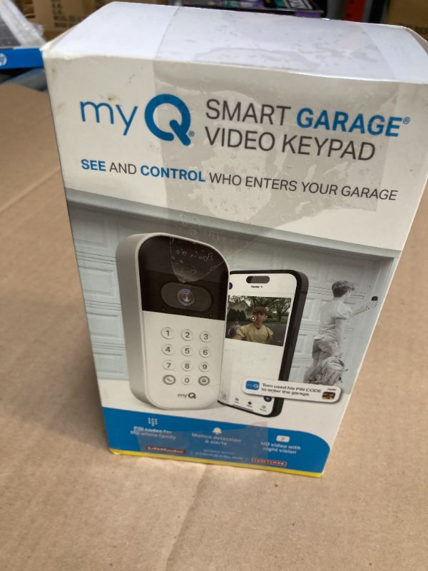 Photo 1 of myQ Smart Garage Door Video Keypad with Wide-Angle Camera,Customizable PIN Codes,and Smartphone Control–Take Charge of Your Garage Access Works with Chamberlain, LiftMaster and Craftsman openers,White