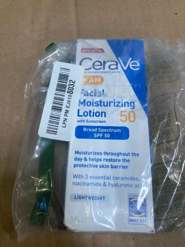 Photo 1 of CeraVe AM Facial Moisturizing Lotion SPF 50, Face Moisturizer with SPF, Hyaluronic Acid, Niacinamide & Ceramides, Non-Greasy, Blends Seamlessly With No White Cast, Non Comedogenic Sunscreen, 3 Oz