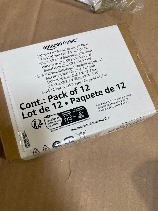 Photo 1 of Amazon Basics Non-Rechargeable CR2 Lithium Batteries, 3 Volt, Long Lasting Power, Low Self-Discharge Rate, 12 Count