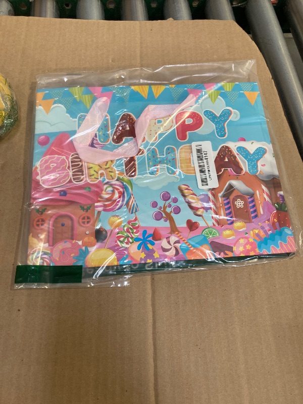Photo 1 of Innovoscape Candyland Theme Birthday Gift Bag for Girls Boys Kids Sweet Candy Lollipop Happy Birthday Gift Bag Wrapping Paper Card Large Gifts Bag for Candyland Baby Shower Bday Party Favors Supplies