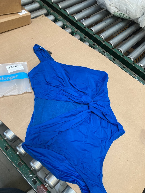 Photo 1 of XL-Aidonger One Shoulder One Piece Swimsuit for Women Mesh Tummy Control Bathing Suit Twist Swimwear Peacock Blue