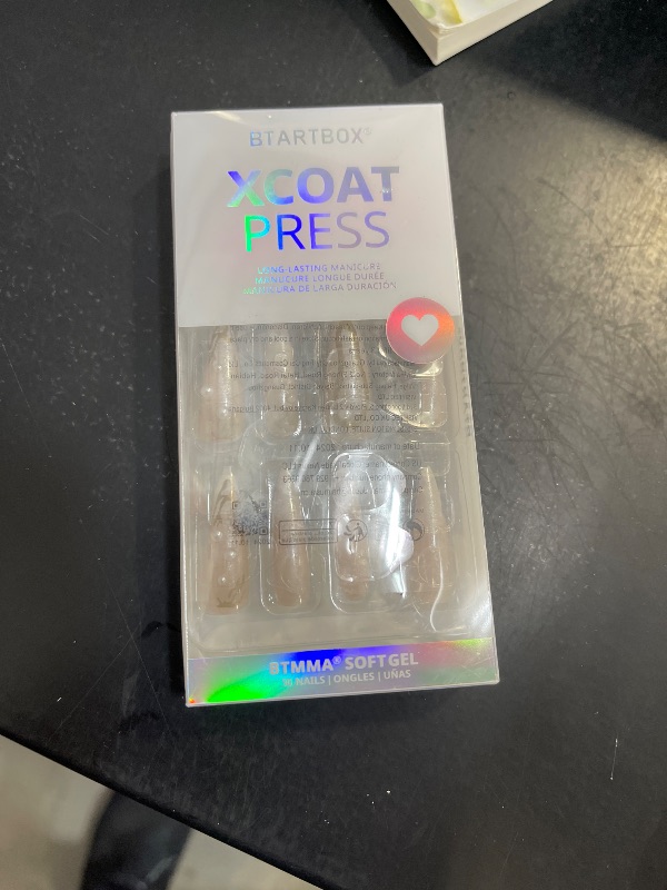 Photo 1 of BTArtbox Press on Nails Long - Rose Gold Outline Designed French Tip Press on Nails, Coffin Glue On Nails, Reusable Soft Gel Stick On Nails with Nail Glue in 15 Sizes, Gilded French