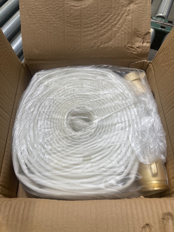 Photo 1 of ZYfire Fire Hose - 1-1/2" ID x 50 FT Single Jacket TPU Firefighter Hose with M × F NST/NH Brass Couplings 750 PSI Burst Pressure Lightweight for Use in Firefighting