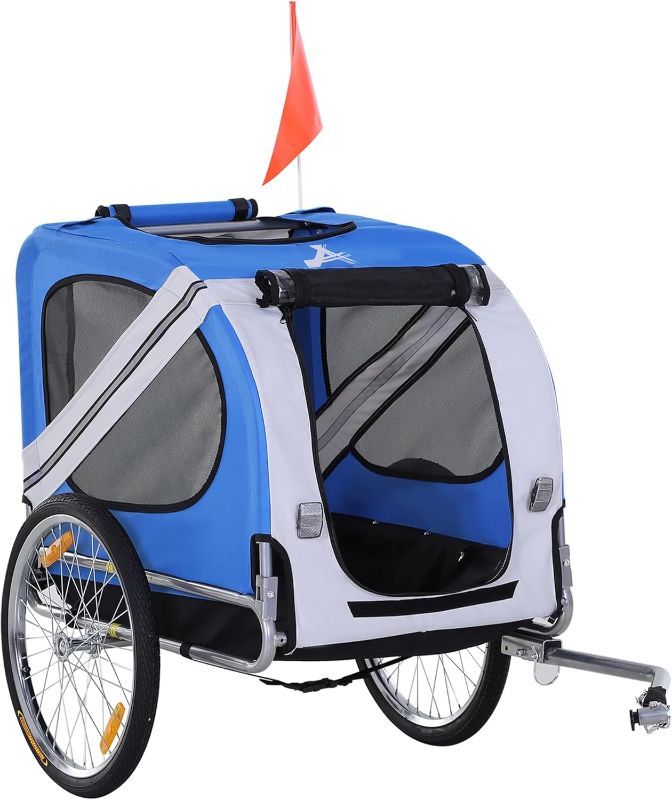 Photo 1 of Large Folding Bike Trailer for Dogs – 120LB Capacity All-Terrain Pet Carrier with Steel Frame, 3 Zippered Doors & 20" Wheels for Cycling, Jogging, Camping (Gray-Blue)
