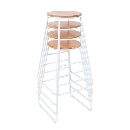 Photo 1 of Mainstays 28 H Backless Stool White Metal Base with Natural Wood Seat - Set of 4