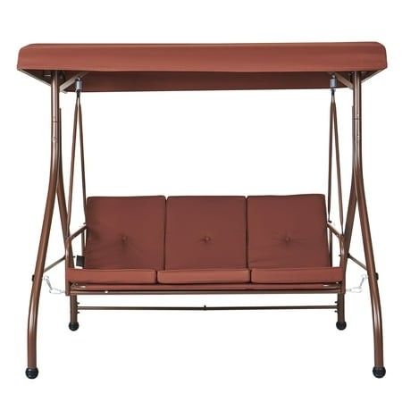 Photo 1 of KFFKFF 3-Person Garden Swing Seat Convertible Canopy Lounger Outdoor Deck Swing with Tiltable Shade Easy-to-Remove Plush Padding & Durable Metal Co
