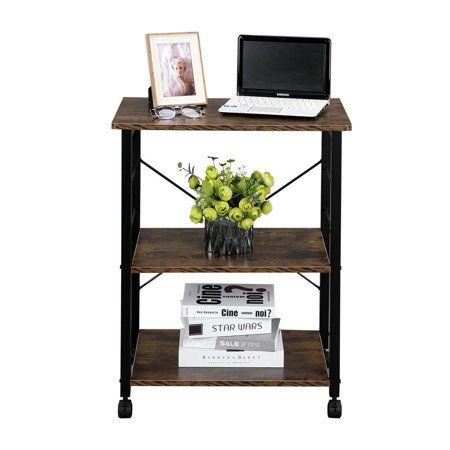 Photo 1 of UBesGoo Kitchen Utility Cart Microwave Table Stand Rolling Small Kitchen Coffee Cart Organizer with Metal Frame Vintage/Black