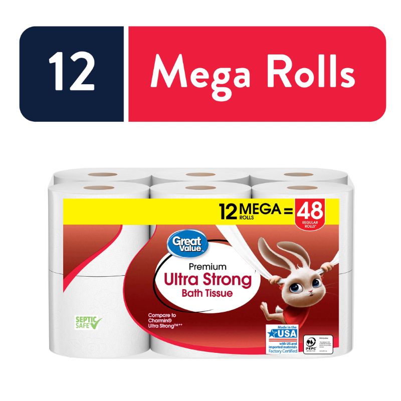 Photo 1 of Great Value Ultra Strong Toilet Paper 12 Mega Rolls
