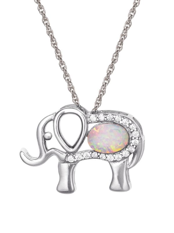 Photo 1 of Brilliance Fine Jewelry Sterling Silver Cubic Zirconia and Created Opal Elephant Pendant 18 Chain