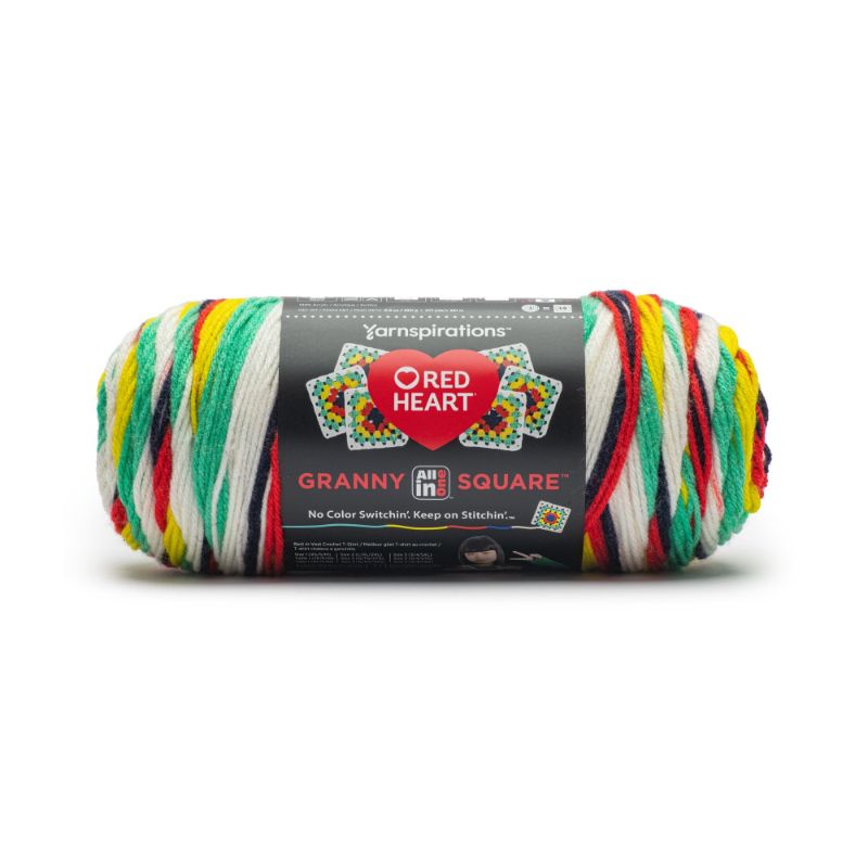 Photo 1 of Red Heart All in One Granny Square Crochet Yarn in Soft White - Green Scream | Size: 250g/8.8oz by Yarnspirations