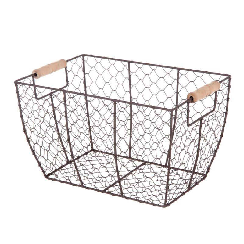 Photo 1 of Mainstays Decorative Brown Chicken Wire Basket with Wood Handles. 12.2x8x7.28