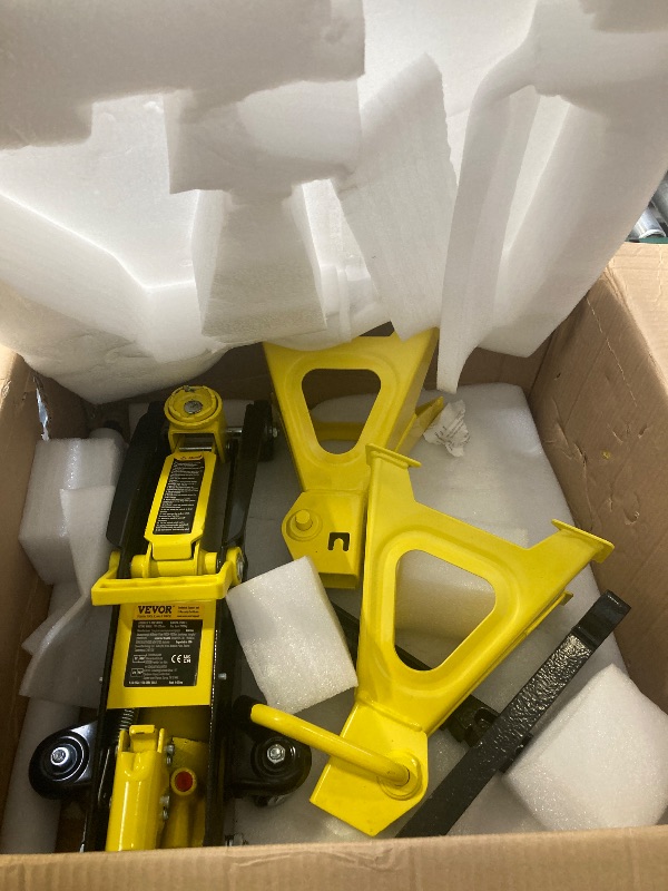 Photo 1 of VEVOR Low Profile Floor Jack 2 Ton (4400 lbs), Heavy Duty Iron Hydraulic Racing Floor Jack, Hydraulic Car Jack with Jack Stands, Single Piston Quick Lift Pump, 4.6"-12.8" Height Lifting Range (Yellow)
