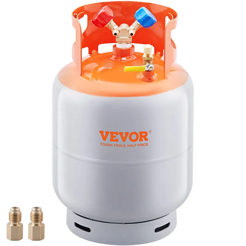 Photo 1 of VEVOR Refrigerant Recovery Tank, 50 LBS Capacity, 400 psi Portable Cylinder Tank with Y-Valve for Liquid/Vapor, High-sealing Recovery Can for R22/R134A/R410A, Orange+Gray
