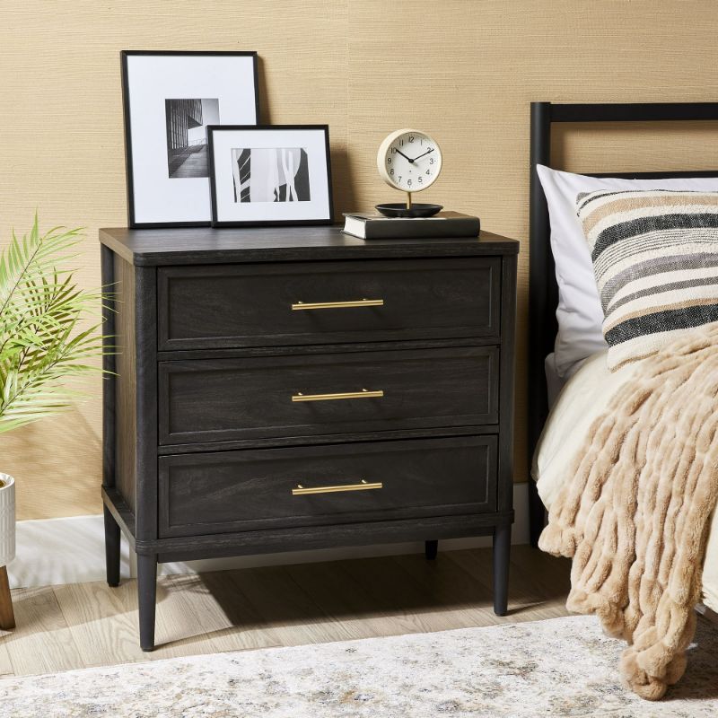 Photo 1 of Better Homes & Gardens Oaklee 3 Drawer Nightstand with USB, Charcoal Finish