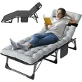 Photo 1 of 5 Positions Camping Cots for Adults,Outdoor Folding Sleeping Cot/Mat,Folding Chaise Lounge Chair with Pillow,Portable Reclining Chair for Beach Lawn Camping Pool,Sunbathing Chairs
