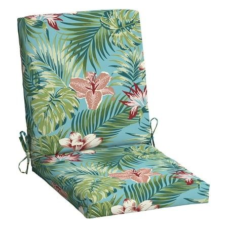Photo 1 of Mainstays 37 L X 19.5 W Turquoise Palm 1 Piece Rectangle Outdoor Chair Cushion
