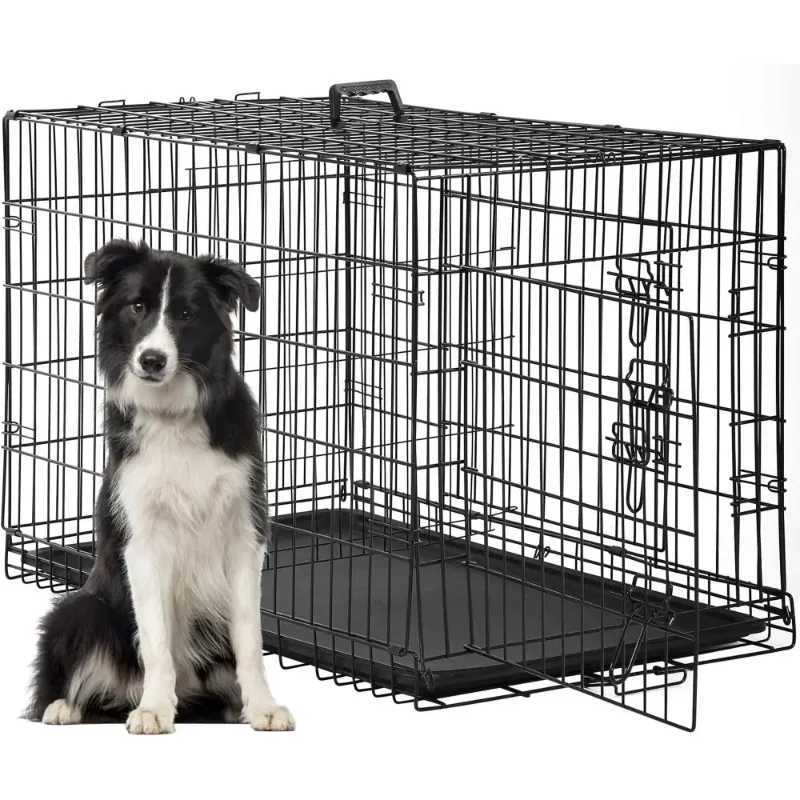 Photo 1 of Dog Crate for Large Dogs 48 Inch Folding Metal WirePet Cage Double Door W/Divider Panel Indoor Outdoor Kennel Leak-Proof Plastic Tray,Black
