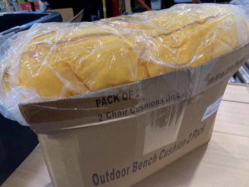 Photo 1 of downluxe Outdoor Chair Cushions Set of 2 for Patio Furniture, Waterproof Tufted Overstuffed Patio Furniture Cushions, Thick Outdoor Seat Cushion, 19" X 19" X 5", Yellow