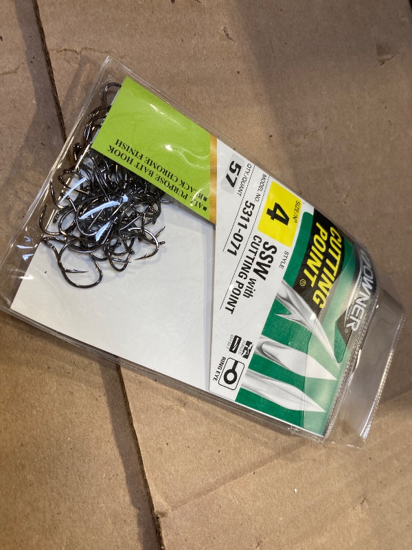 Photo 1 of Owner American Owner 5311-071 SSW All Purpose Octopus Hook with Cutting Point Size 4, Forged Shank, Reversed Bend, Up Eye, Black Chrome, 57 per Pack