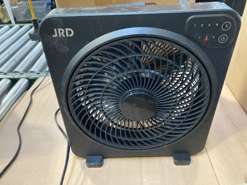 Photo 1 of JRD 13" Box Fan with Powerful Airflow, Quiet Cooling Desk Fan with Digital Touch Screen, 3 Speeds, 5 Blades, 15h Timer, Portable Table Fan for Bedroom Office Home Kitchen, Black