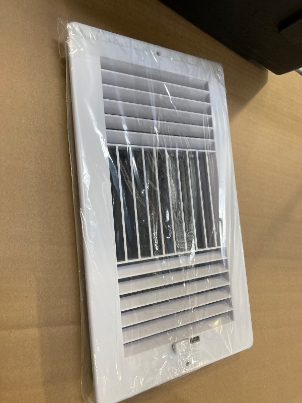 Photo 1 of HBW Three-Way Plastic Side Wall/Ceiling Register in White 12" w X 6" h for Duct Opening (Outside Dimension is 13.75" w X 8" h)