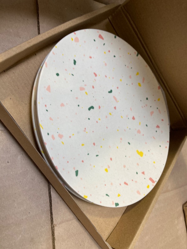 Photo 1 of Nook Theory 4 Pack Reusable Bamboo Plates - Non-Toxic Toddler and Kids Plate, Dishwasher Safe, Not Microwavable Dinnerware (Celebration 8")