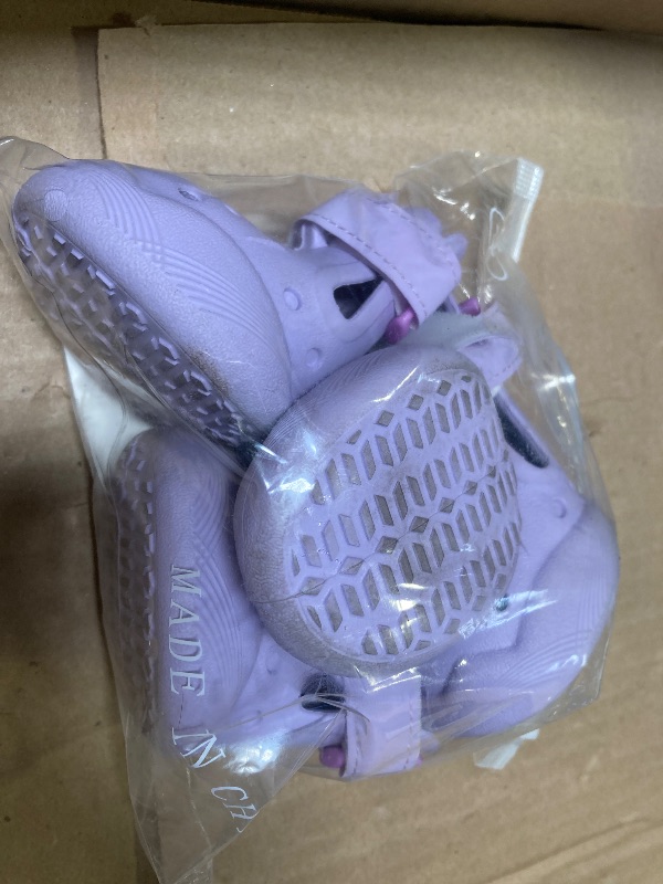 Photo 1 of size  4 ---DOGOYS Dog Shoes, Dog Sandals for Hot Pavement, Non-Slip Waterproof Dog Booties for Winter Snowy Day and Summer, Adjustable Straps Easy-Clean Beach Outdoor Pet Boots Rugged Sole-4Pcs Purple