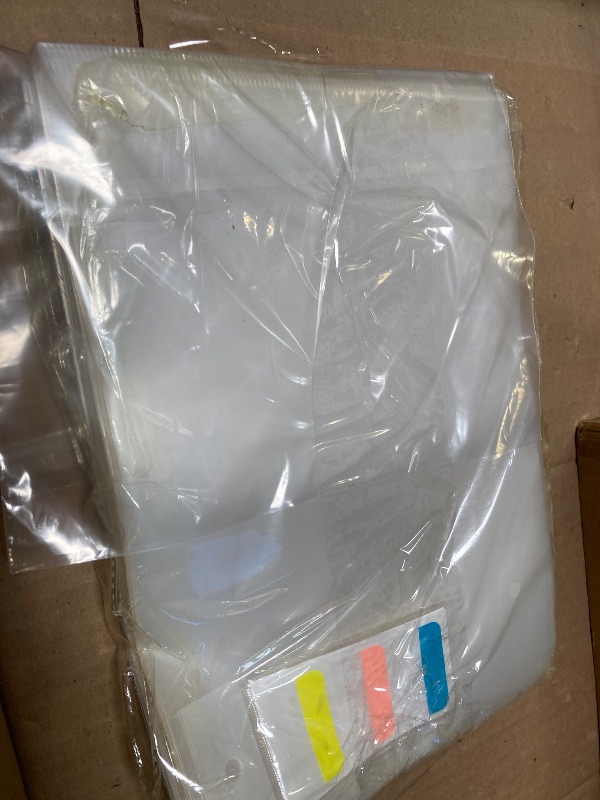 Photo 1 of 100Pcs Clear Folders for Documents Plastic L-Type Copy Safe Project Pockets Letter Size Transparent Folder Sleeves for School Office with 30 Pieces Index Tabs