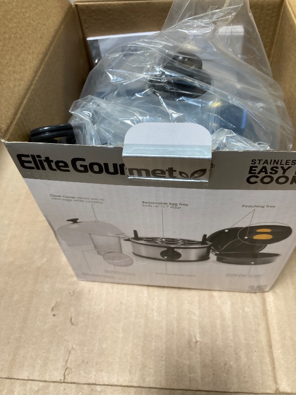Photo 1 of Elite Gourmet EGC724SS Easy Electric Poacher, Omelet Eggs & Soft, Medium, Hard-Boiled Egg Boiler Cooker with Auto Shut-Off and Buzzer, Measuring Cup Included, BPA Free, 7, Stainless Steel
