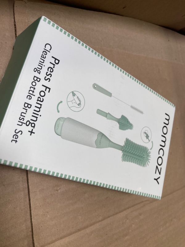 Photo 1 of Momcozy Bottle Brush Kit, Innovative Push-Press Design for Better Cleaning - Baby Bottle Cleaner Brush for Baby Bottle, Breast Pumps, Nipples, and More - Can Generate Foam for Better Cleaning, Green