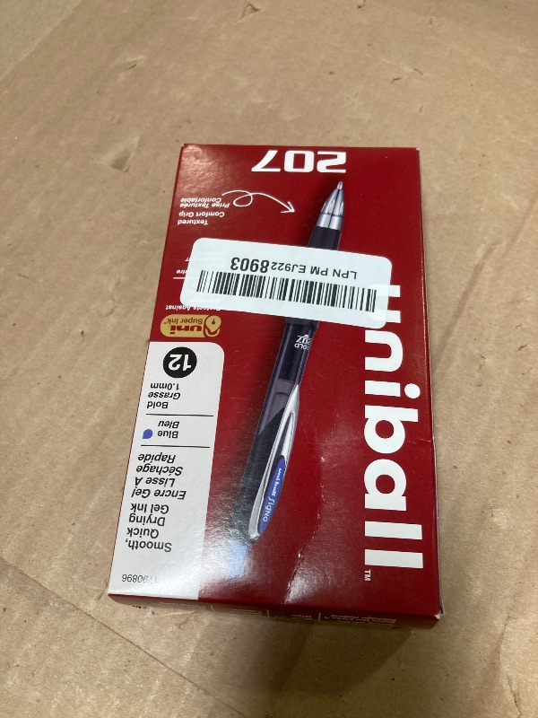 Photo 1 of Uni-Ball Signo 207, 12 Pack 1.0mm Bold Blue Gel Pens - Water Resistant, Smooth Writing, Comfort Grip, Retractable - Back to School Pens, Teacher Pens, School Supplies