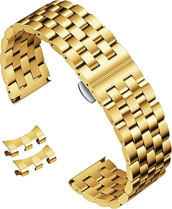 Photo 1 of BINLUN Stainless Steel Watch Band Replacement Metal Watch Straps for Men and Women 18mm/19mm/20mm/21mm/22mm/24mm with Curved and Straight End ( r Gold, 20mm)