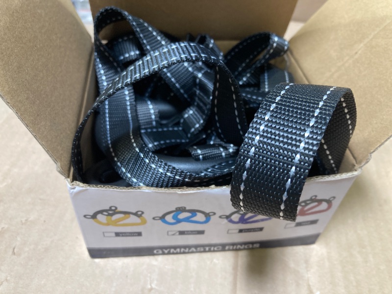Photo 1 of EXQ Home Kids Gymnastic Rings Pull up Rings for Chlidren Exercise,Indoor Gym Ring,Kids Gymnastics Rings with Adjustable Straps,Load Bearing 220lb,Blue Hands Tape (NO Bar)