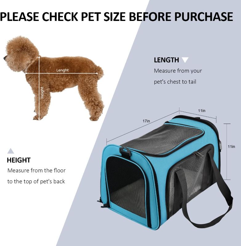Photo 1 of Henkelion Pet Carrier for Small Medium Cats Puppies up to 15 Lbs, Airline Approved Small Dog Travel Puppy Carrier Soft Sided, Collapsible - Blue