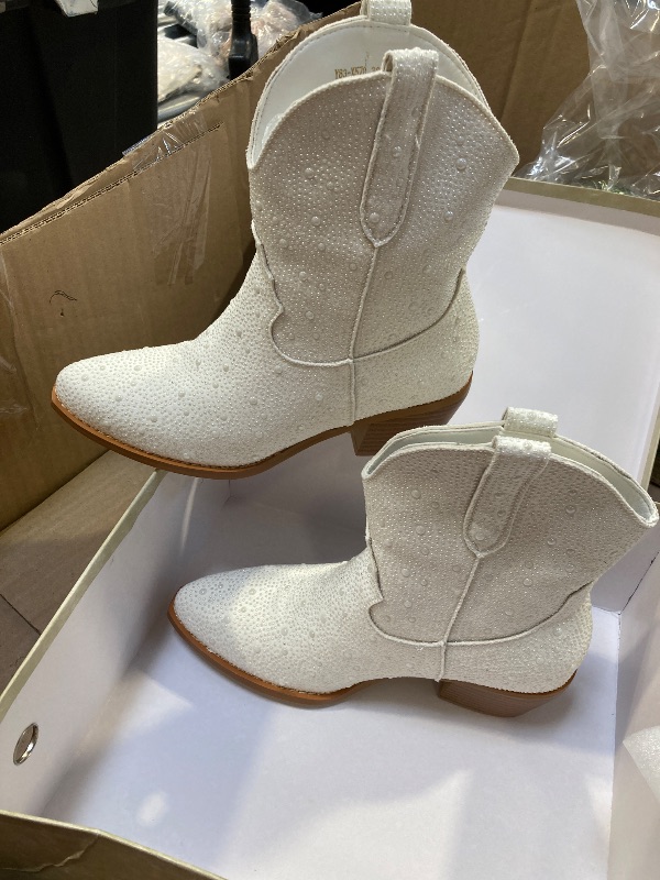 Photo 1 of size 6-36---STALOV Rhinestone Cowboy Boots for Women Glitter Cowgirl Boots Pointed Toe Chunky Heel Ankle Boots Western Sparkly Booties