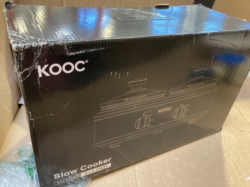 Photo 1 of KOOC Double Small Slow Cooker, Buffet Server and Warmer, 2 Mini Pots with 3 Individual Adjustable Temp, Dual Ceramic Pots, Free Liners for Easy Clean-up, Stainless Steel, Total 2.5 Quart, Grey, Round