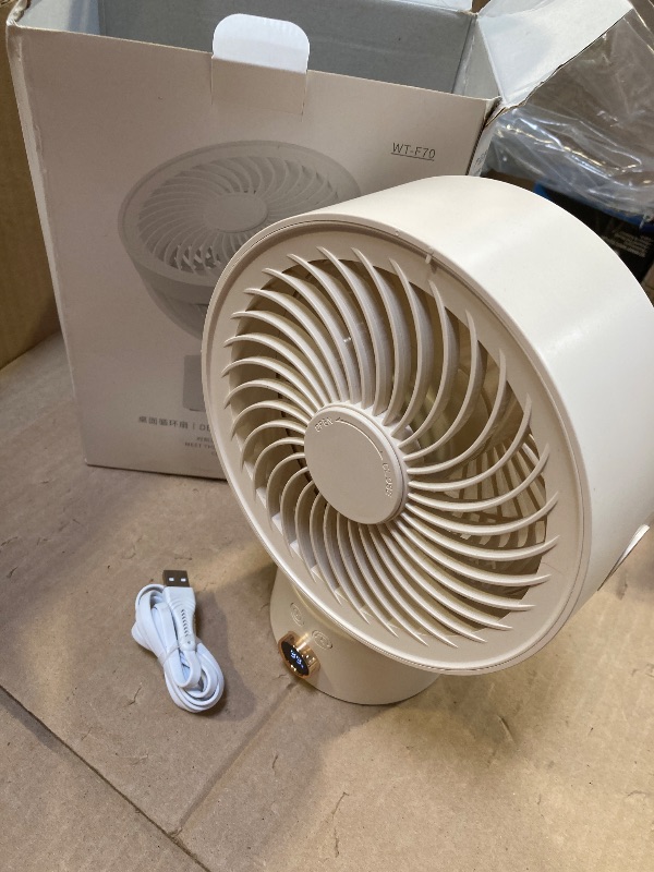 Photo 1 of CARONSORT Desk Fan, Small Oscillating Fan for Bedroom, 9 Inch Table Fans Quiet,Desk Air Circulator Fan with 3 Speeds, 4H Time, Rechargeable Fan for Office/Dorm/Room-Beige