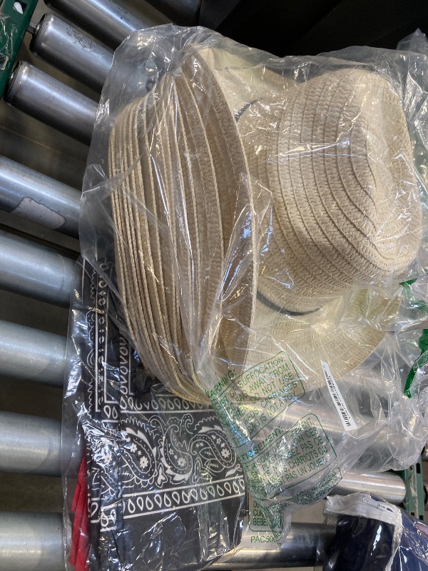 Photo 1 of Zhanmai Cowboy Hat and Bandana Set - 18 Set Straw Cowboy Hats and Bandanas for Adult Cowboy Costume Birthday Party Props Supplies (Beige, Red, Black)