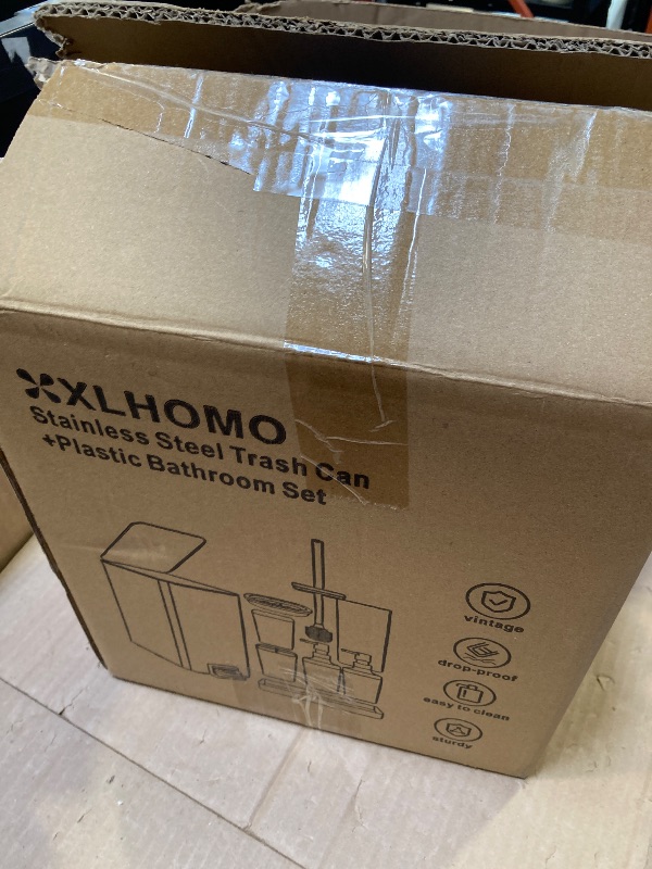 Photo 1 of XLHOMO Small Bathroom Trash Can with Lid Soft Close, 1.8 Gallon Stainless Steel Garbage Can with Removable Inner Bucket,80Count Trash Bags, Slim Step Pedal Trash Bins