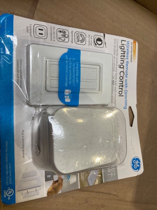 Photo 1 of GE Dimmable Wireless Control Switch, On/Off & Full, 1 Outlet, 150 ft. Range from Plug-in Receiver, Ideal for Lamps & Indoor Lighting, No Wiring Needed, 37781, Dimming Remote