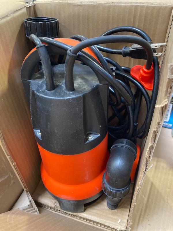 Photo 1 of Sump Pump, Prostormer 1HP 3700GPH Submersible Clean/Dirty Water Pump with Automatic Float Switch for Pool, Pond,Garden, Flooded Cellar, Aquarium and Irrigation (Orange)