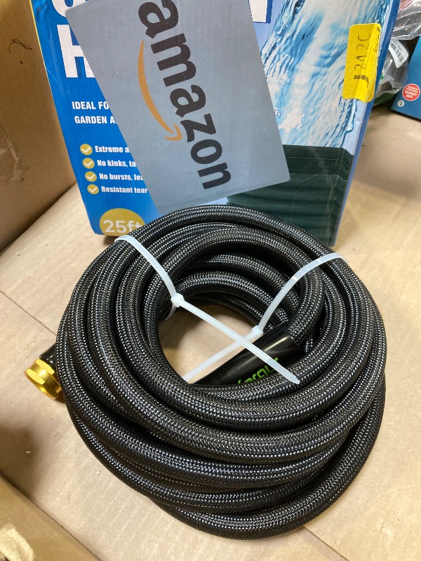 Photo 1 of Flexible Garden Hose Water Pipe - 25FT Lightweight Garden Water Hose, Portable Patio Hose with Solid Brass Fittings and Double Latex Core for Pet Washing, Black