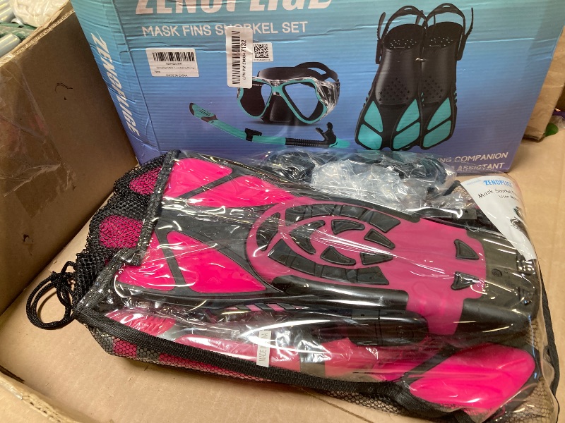 Photo 1 of Zenoplige Mask Fins Snorkel Set, Snorkeling Gear for Adults, Panoramic View Snorkel Mask Anti-Fog, Adjustable Dive Flippers, Dry Top Snorkel and Travel Bag, Scuba Gear for Swimming Snorkeling Diving