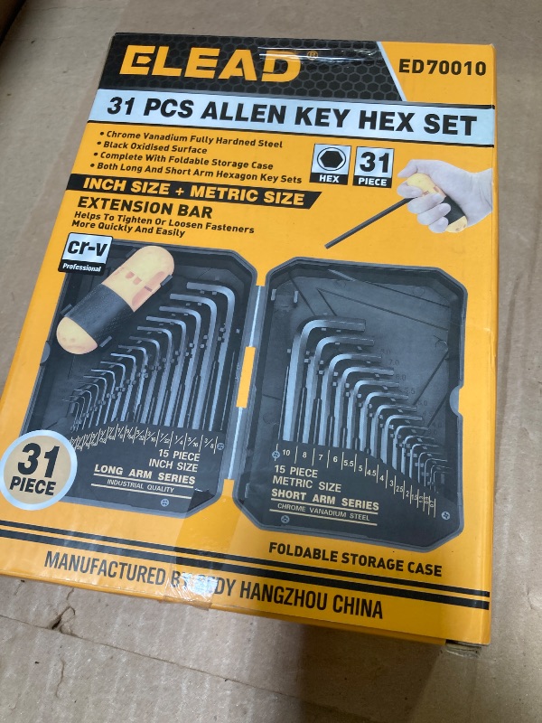 Photo 1 of ELEAD 31-Piece Hex Key Set - Allen Wrench Set, SAE and Metric Allen Keys MM(0.7mm-10mm) SAE(0.028"-3/8) Heat-Treated, Torque Handle, High Leverage, Long & Short Keys, Easy Organization