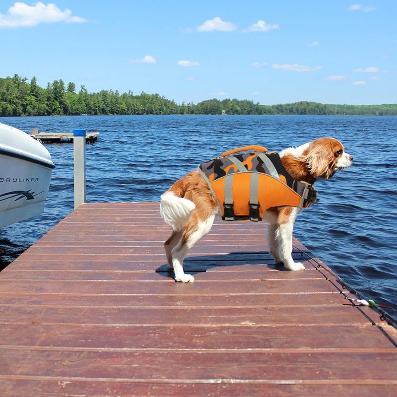 Photo 1 of L---Kuoser Dog Life Jacket, High Visibility Ripstop, Adjustable for Medium Dogs, OrangeCamo