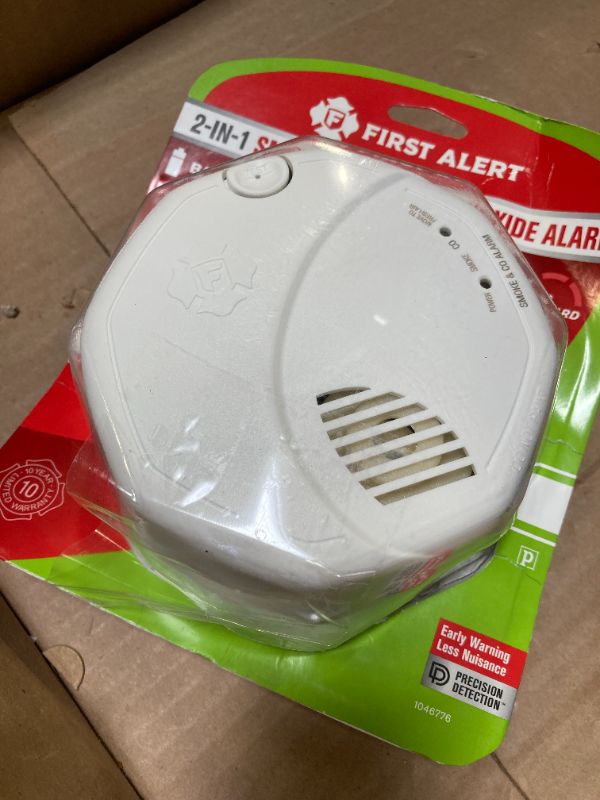 Photo 1 of First Alert Combination Smoke & Carbon Monoxide Alarm, Battery Operated Detector with Test & Silence Button, SMCO100, 1-Pack,White