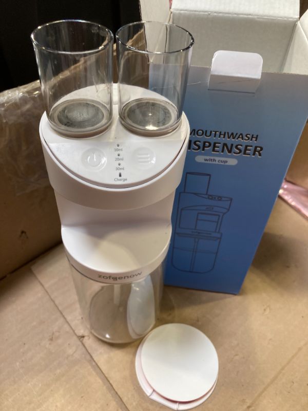 Photo 1 of ZOFGENOW Automatic Mouthwash Dispenser for Bathroom,Bathroom Accessories 19.4 Fl Oz Dispensers with Magnetic Cups,Wall Mounted Dispenser,Suitable for All Age Groups,White
