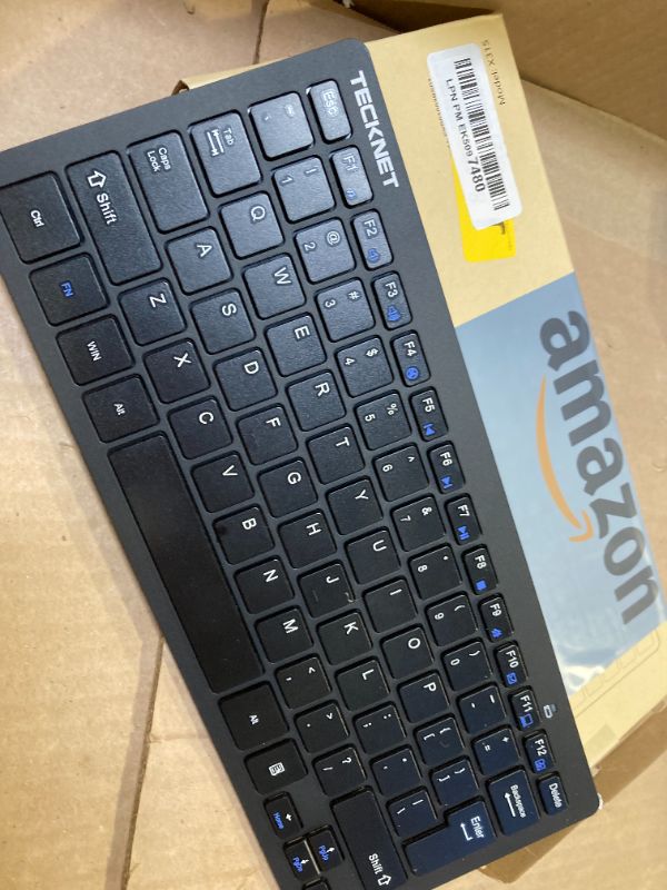 Photo 1 of TECKNET 2.4G Wireless Keyboard - Mini Compact Keyboard with Media Hotkeys, 12-Month Battery Life, Compatible with PC, Desktop, Laptop, Smart TV - Black