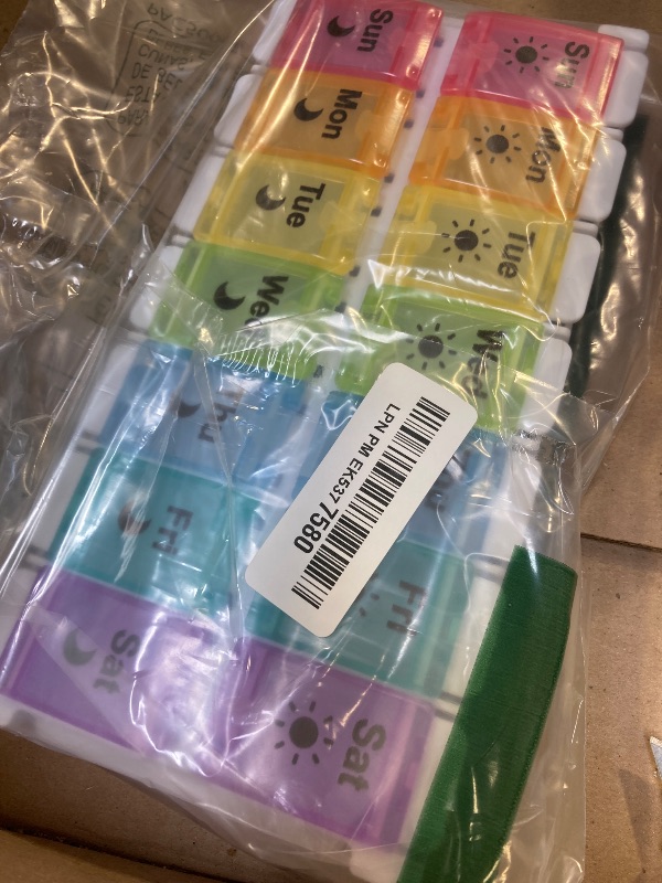 Photo 1 of Shintop Am Pm Pill Organizer 7 Day, Push Button Weekly Pill Box 2 Times a Day Easy Fill Pill Holder Day Night Vitamin Case for Medications Fish Oil Supplements (Rainbow)